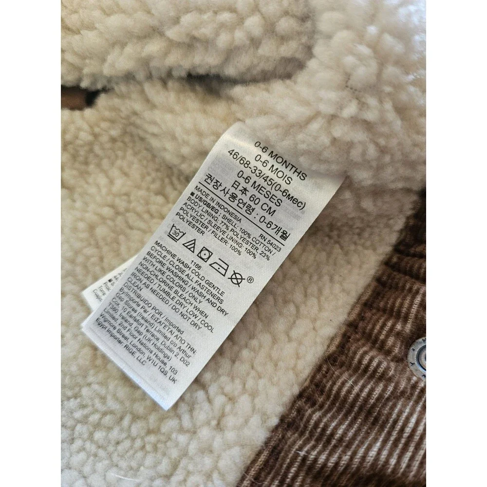 Baby Gap Deep Camel Corduroy Sherpa Lined Winter Coat Jacket Size 0-6M